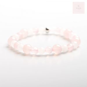 bracelet en perle de quartz rose naturelle et jade blanche et argent 925