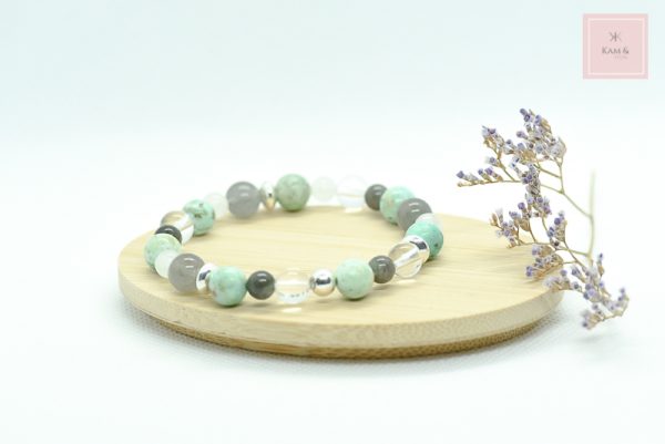 bijoux, bracelet en pierre fine de turquoise véritable labradorite, cristal de roche et argent 925