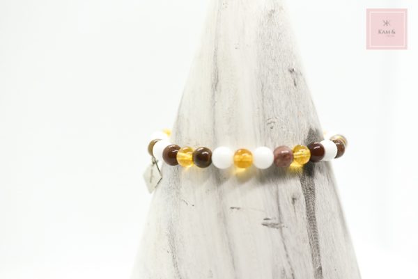 Khambalia 6 mm citrine , bois fossilisé et jade blanche – Image 2