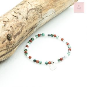 bracelet kam & Léon, khambalia en turquoise Africaine , jaspe rouge et jade blanche . pierres naturelles