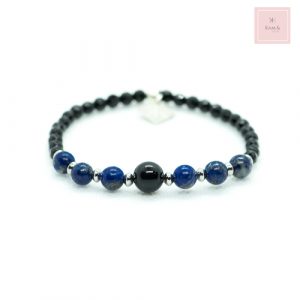 bracelet ankaa, pierre fine de lapis lazuli, obsidienne noire et agate . bracelet kam & leon