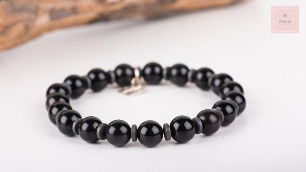 bracelet capella marque Kam & Léon, en pierre naturelle d Obsidienne noire