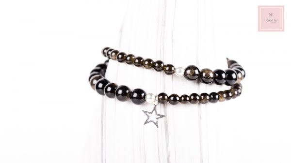 Maïa Obsidienne dorée, double tour OU Collier – Image 3